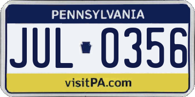 PA license plate JUL0356