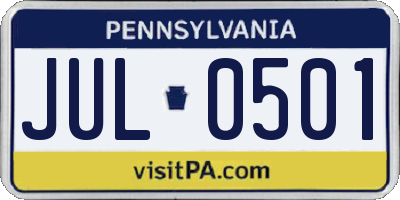 PA license plate JUL0501