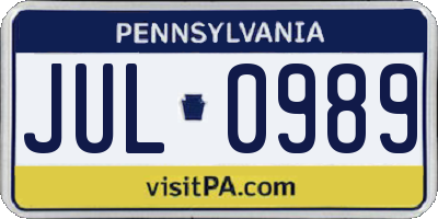 PA license plate JUL0989