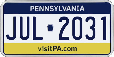 PA license plate JUL2031