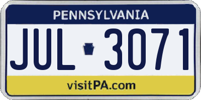 PA license plate JUL3071