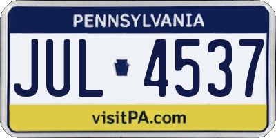 PA license plate JUL4537