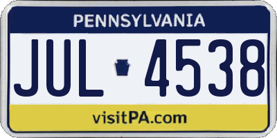 PA license plate JUL4538