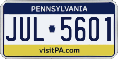 PA license plate JUL5601