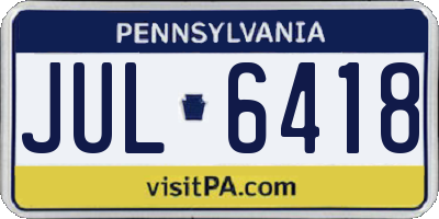 PA license plate JUL6418