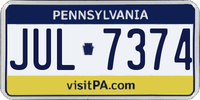 PA license plate JUL7374
