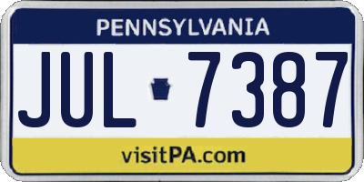 PA license plate JUL7387