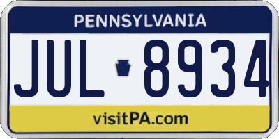 PA license plate JUL8934