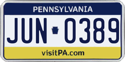 PA license plate JUN0389