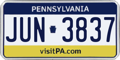 PA license plate JUN3837