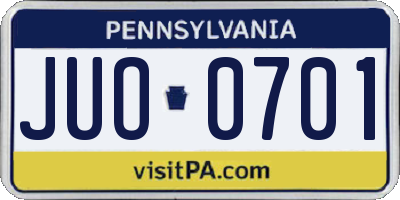 PA license plate JUO0701