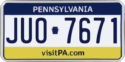 PA license plate JUO7671