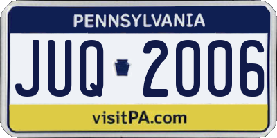 PA license plate JUQ2006