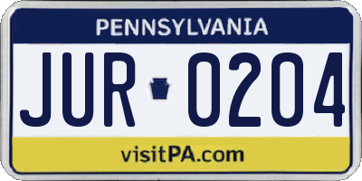 PA license plate JUR0204