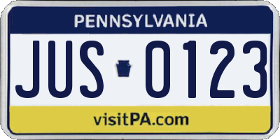 PA license plate JUS0123