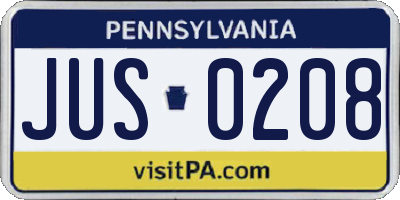 PA license plate JUS0208