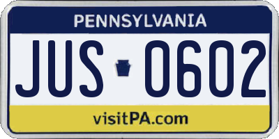 PA license plate JUS0602