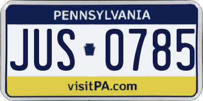 PA license plate JUS0785