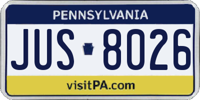 PA license plate JUS8026