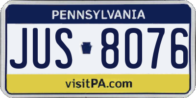 PA license plate JUS8076