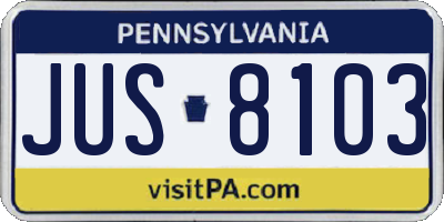 PA license plate JUS8103
