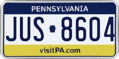 PA license plate JUS8604
