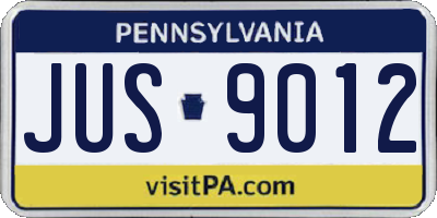 PA license plate JUS9012