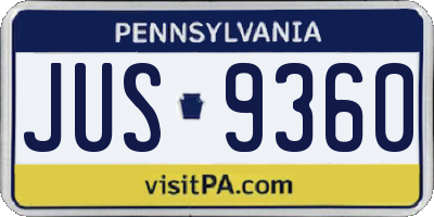 PA license plate JUS9360