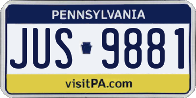 PA license plate JUS9881