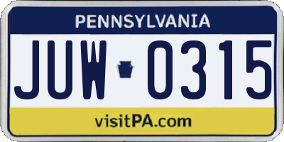 PA license plate JUW0315