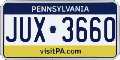 PA license plate JUX3660