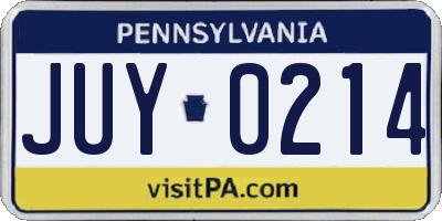PA license plate JUY0214