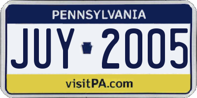 PA license plate JUY2005