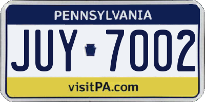 PA license plate JUY7002