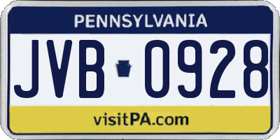 PA license plate JVB0928