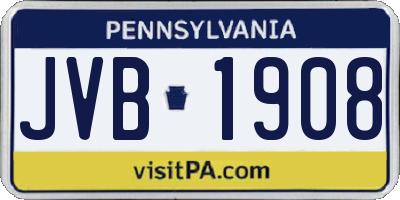 PA license plate JVB1908