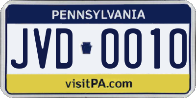 PA license plate JVD0010