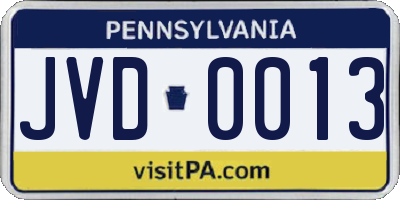 PA license plate JVD0013