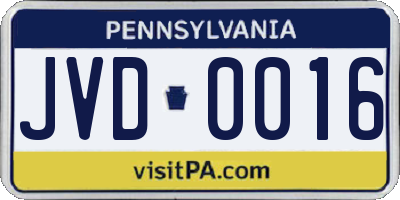PA license plate JVD0016