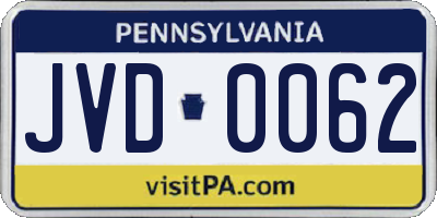 PA license plate JVD0062