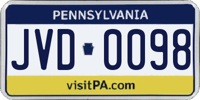 PA license plate JVD0098