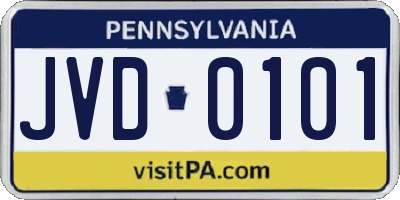 PA license plate JVD0101