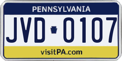 PA license plate JVD0107