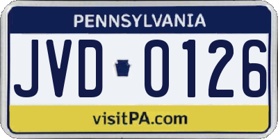 PA license plate JVD0126