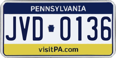 PA license plate JVD0136