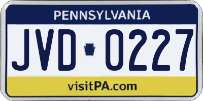 PA license plate JVD0227