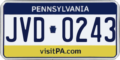 PA license plate JVD0243