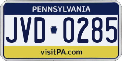 PA license plate JVD0285