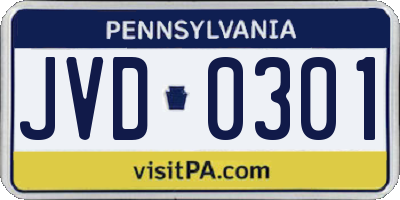 PA license plate JVD0301
