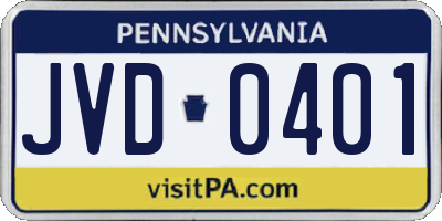 PA license plate JVD0401